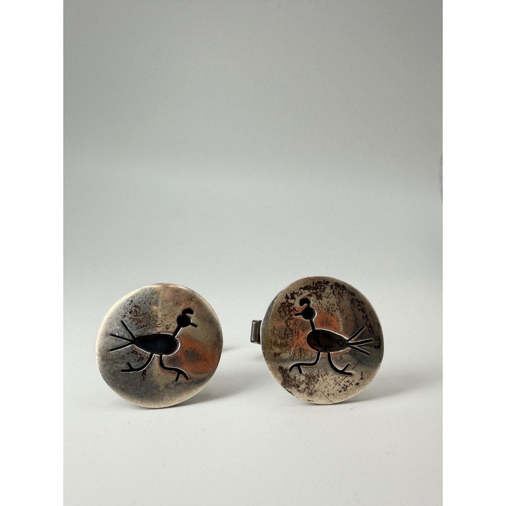 Sterling Silver 925 Roadrunner Cufflinks T2 Southwestern Modernist Vintage 1960s